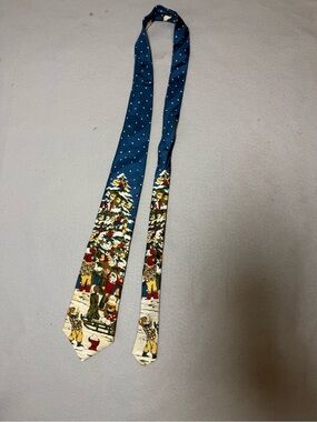 Parisian Works Blue and Cream Holiday Village Skinny Tie